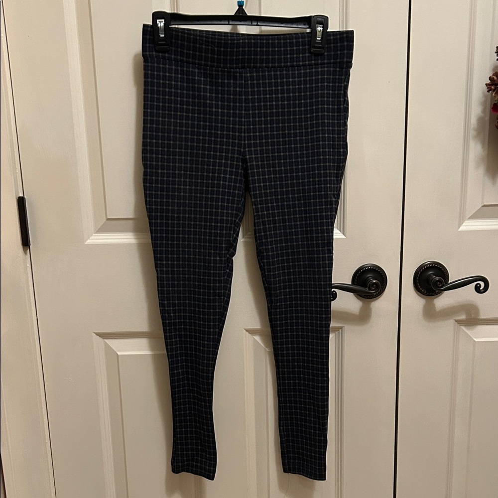 LOFT Navy and Gray Checkered Leggings